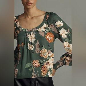 New medium Anthropologie Tiny long sleeve scoop neck raglan top green floral